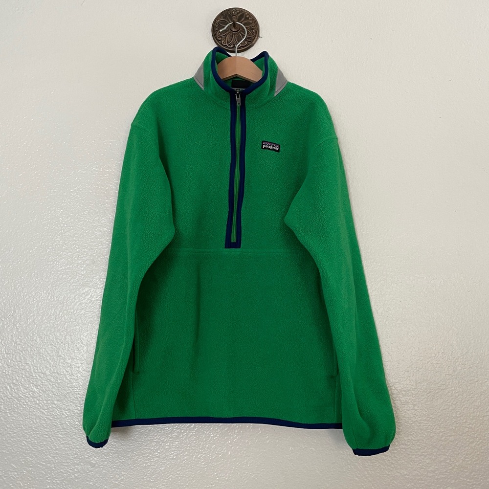 Patagonia Boys Synchilla Fleece Quarter Zip Pullover Green Navy Blue L 12 65523